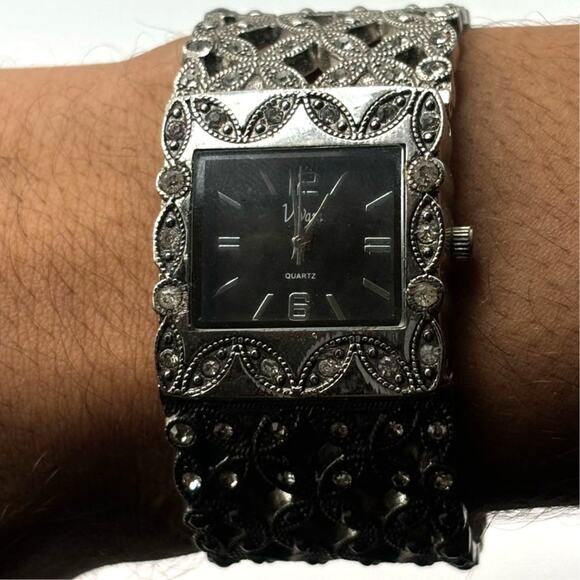 Silver & Black Vivian Cuff Watch - Picture 2 of 3